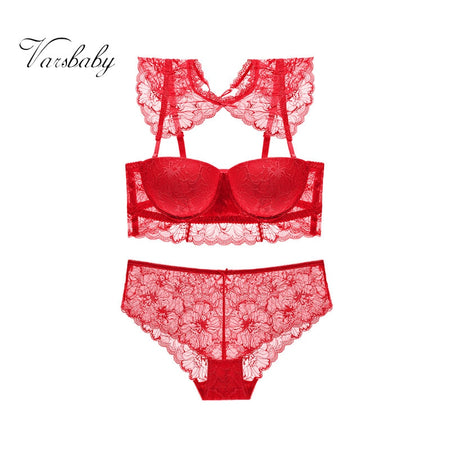 Varsbaby New Women's Sexy Lace Push Up Lycra Underwear Ladies Floral Half Cup Bra Sets