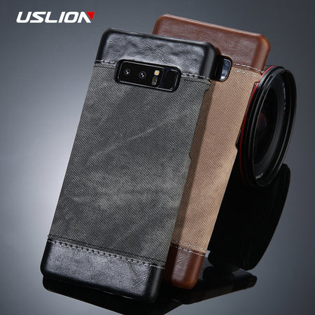 USLION Retro Denim Cloth Grain Skin Phone Case For Samsung Galaxy Note 8 PU Leather + PC Back Cover Cases For Samsung S8 S8 Plus