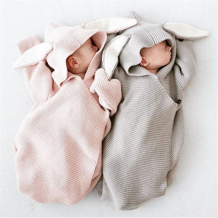 Ins Hot Baby Blankets Newborn Knitted Baby Cover Rabbit Ear Swaddling Baby Wrap Photography Bunny Decor Baby Embrace Blanket