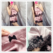 Pink Spaghetti Strap Lace Applique Satin Set