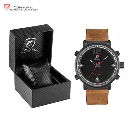 Luxury Gift Box Bluegray Carpet Shark Sport Watch Men's Quartz Digital LED Military Leather Watches Relogio Masculino /SH546-550