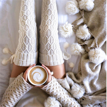 Fashion 2017 Winter Over Knee Socks Sexy Warm Thin High  Knit Stockings For Ladies Women Cable Long Boot Thigh-High Leggings