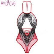 Avidlove Women Sexy Lingerie One Piece Bodysuit Lace Lingerie Mesh Sheer Transparent Bodysuit Nightwear Black Purple Playsuit