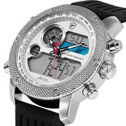 Luxury Leather Box Porbeagle SHARK Sport Watch Men Army Digital LCD Date Alarm Chronograph Silicone Quartz Wristwatch /SH583-588