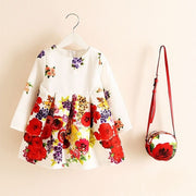 Princess Girls Dress Long Sleeve 2018 Autumn Brand Children Christmas Dress with Bag Printed Kids Dresses for Girls Clothing