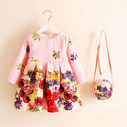 Princess Girls Dress Long Sleeve 2018 Autumn Brand Children Christmas Dress with Bag Printed Kids Dresses for Girls Clothing
