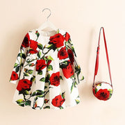 Princess Girls Dress Long Sleeve 2018 Autumn Brand Children Christmas Dress with Bag Printed Kids Dresses for Girls Clothing