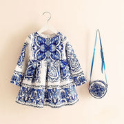 Princess Girls Dress Long Sleeve 2018 Autumn Brand Children Christmas Dress with Bag Printed Kids Dresses for Girls Clothing
