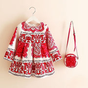 Princess Girls Dress Long Sleeve 2018 Autumn Brand Children Christmas Dress with Bag Printed Kids Dresses for Girls Clothing