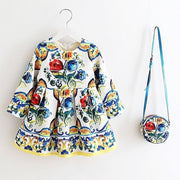 Princess Girls Dress Long Sleeve 2018 Autumn Brand Children Christmas Dress with Bag Printed Kids Dresses for Girls Clothing
