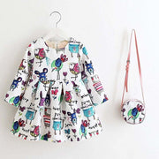 Princess Girls Dress Long Sleeve 2018 Autumn Brand Children Christmas Dress with Bag Printed Kids Dresses for Girls Clothing