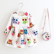 Princess Girls Dress Long Sleeve 2018 Autumn Brand Children Christmas Dress with Bag Printed Kids Dresses for Girls Clothing