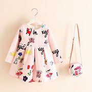 Princess Girls Dress Long Sleeve 2018 Autumn Brand Children Christmas Dress with Bag Printed Kids Dresses for Girls Clothing