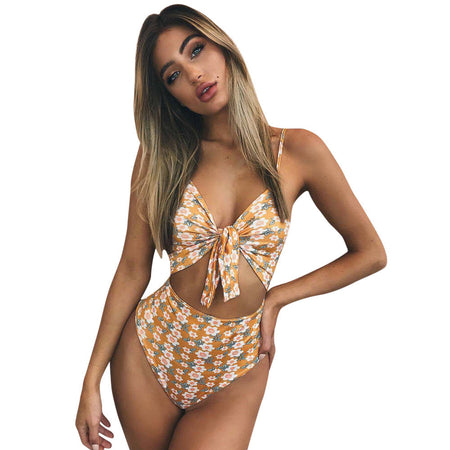 Women's Piece Of Swimsuit Floral Bowknot Bikini Swimwear Beachwear Bathing Suit