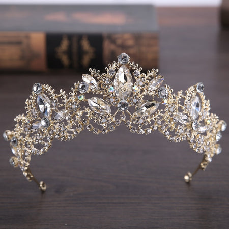 2018 New Fashion Baroque Luxury Crystal AB Bridal Crown Tiaras Light Gold Diadem Tiaras for Women Bride Wedding Hair Accessories