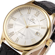 IMPERIAL KS Auto Date Display Roman Numerals Stainless Steel Gold Case Leather Strap Self Wind Clock Men Mechanical Watch /KS241