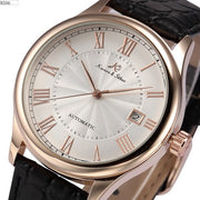 IMPERIAL KS Auto Date Display Roman Numerals Stainless Steel Gold Case Leather Strap Self Wind Clock Men Mechanical Watch /KS241