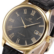 IMPERIAL KS Auto Date Display Roman Numerals Stainless Steel Gold Case Leather Strap Self Wind Clock Men Mechanical Watch /KS241