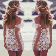 Newest Summer Women Summer Lace Floral White Swimwear Bikini Crochet Cover Up Beach O-Neck Dress