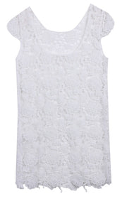 Newest Summer Women Summer Lace Floral White Swimwear Bikini Crochet Cover Up Beach O-Neck Dress