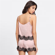 Pink Spaghetti Strap Lace Applique Satin Set