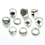Tocona 10pcs/Set Bohemia Antique Gold Silver Arrow Leaf Carved Rings Sets Rhinestone Knuckle Rings for Women Jewelry 4846