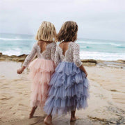 pudcoco 0-5Y Lace cake tutu luxuriant Girls Kids Wedding Flower Girl Dress Princess Party Pageant Dress long sleeve Tulle Dress