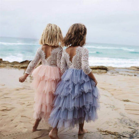 pudcoco 0-5Y Lace cake tutu luxuriant Girls Kids Wedding Flower Girl Dress Princess Party Pageant Dress long sleeve Tulle Dress