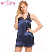 Avidlove Sexy Satin Pajama Set Lace Sleepwear Women Tank Top Shorts Pyjama Suit Nightwear Casual Homewear Night Clothes XXL