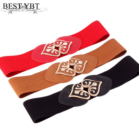 Best YBT Women's Belt Hook buckle Peach heart women casual wide Belt fashion Elastic force garnish Belt Polychromatic selectable