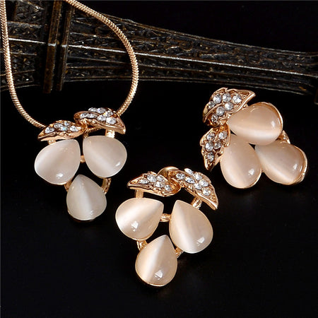ZOSHI Golden Plated Jewelry Sets For Women Luxury Wedding Bridal Rhinestone Gem Jewelry Set Opal Cat's Eye Necklace Earrings Set