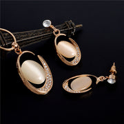 ZOSHI Golden Plated Jewelry Sets For Women Luxury Wedding Bridal Rhinestone Gem Jewelry Set Opal Cat's Eye Necklace Earrings Set