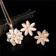 ZOSHI Golden Plated Jewelry Sets For Women Luxury Wedding Bridal Rhinestone Gem Jewelry Set Opal Cat's Eye Necklace Earrings Set