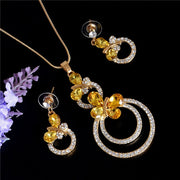 ZOSHI Golden Plated Jewelry Sets For Women Luxury Wedding Bridal Rhinestone Gem Jewelry Set Opal Cat's Eye Necklace Earrings Set