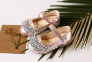 Heart Rhinestone Girls Princess Shoes Gold Pink Sliver Leather Girls Kids Shoes for Dance Party Princess Girl Single Shoes