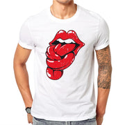 100% Cotton Plus Size 4XL Sexy Red Lips Printed Men T Shirt Slim Fit Male Summer Tee Tops Short Sleeve White Man T-shirts