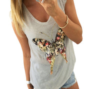2018 summer t shirts for women 3D Sequined Butterfly short Sleeve grey t shirt kawaii womens clothing summer tops cute tees