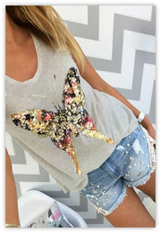 2018 summer t shirts for women 3D Sequined Butterfly short Sleeve grey t shirt kawaii womens clothing summer tops cute tees