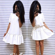 LDZHPS 2018 New Fashion Women Bohemian Loose Dress Casual O-Neck Short Sleeve Dresses Elegant Ruffled Beach vestidos with Belt