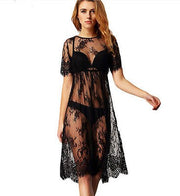 ITFABS Summer Women Lace Bikini Short Sleeve Lace Floral Swimwear Bathing Suit Long Cover Up Beach Dress