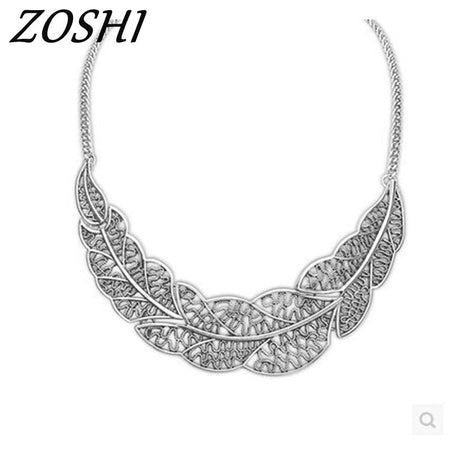 ZOSHI Jewelry wholesale Vintage Antient Gold Silver Leaf Pendant Statement Necklace For Woman New collar necklaces & pendants