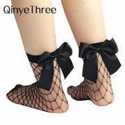 New 2018 Fashion Women Ruffle Large Fishnet Ankle High Socks Bow Tie Mesh Lace Fish Net Short Socks