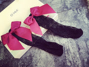 New 2018 Fashion Women Ruffle Large Fishnet Ankle High Socks Bow Tie Mesh Lace Fish Net Short Socks
