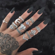 Tocona 13pcs/Set Bohemia Elephant Crown Flower Crystal Rings Set Gold Silver Knuckle Finger Rings for Women Party Jewelry 4096