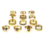 Tocona 13pcs/Set Bohemia Elephant Crown Flower Crystal Rings Set Gold Silver Knuckle Finger Rings for Women Party Jewelry 4096