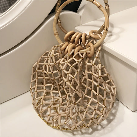 South Korea bamboo plaits, dream net, antique slub hollowed handbag, hand knitted fabric bamboo bag