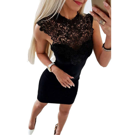Summer Dress 2018 Women Sexy Club Slim Fit Lace Splicing Mini Dress Black White Casual Bodycon Party Dresses Vestido