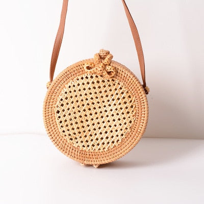 Woven Rattan Bag Round Straw Shoulder Bag Small Beach HandBags Women Summer Hollow Handmade Messenger Crossbody Bags