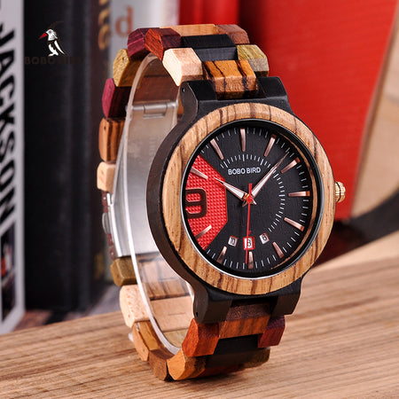 BOBO BIRD Relogio Masculino Wooden Watch Men Luxury Date Display Wood Quartz Watches Mens Great Gift erkek kol saati W-Q13