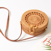 Woven Rattan Bag Round Straw Shoulder Bag Small Beach HandBags Women Summer Hollow Handmade Messenger Crossbody Bags